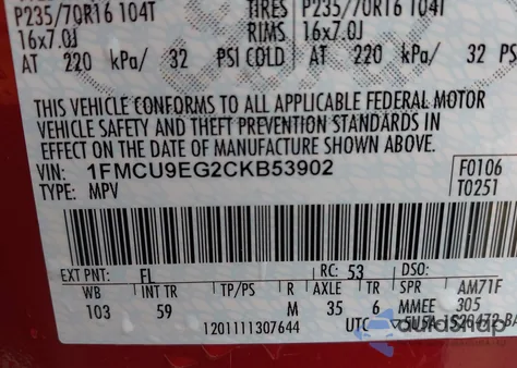 2012 Ford Escape Limited from USA, damaged, VIN 1FMCU9EG2CKB53902